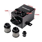 Black Oil Catch Can Reservoir Tank 2 Port Dual Breather Filter Kit 2L 2X12AN New
